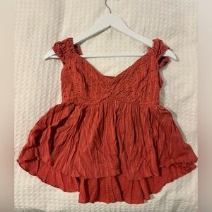 Women's Red Eyelet Top